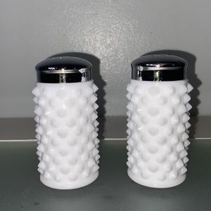 Vintage Fenton White Milk Glass Hobnail Handmade Salt & Pepper Shakers